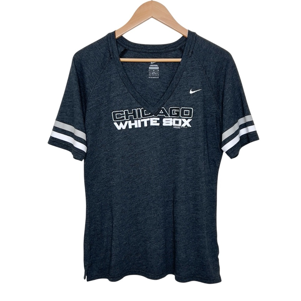 Nike Womens Chicago White Sox Raglan Tee Shirt Large V Neck Charcoal Gray Logo